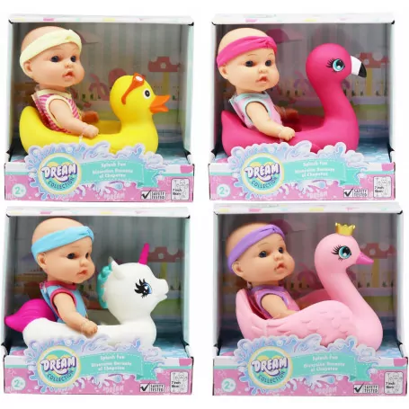 GIGO 7" BATHTIME BABY DOLLS ON ANIMALS