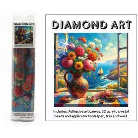 DIAMOND ART KIT 5D (30x30cm) - FLOWERS IN WINDOW